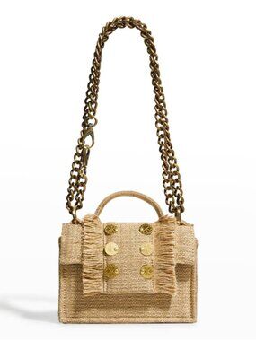 Kooreloo Petite Jute Soho Shoulder Bag Purse Chain Square Fringe Dazzling Gold